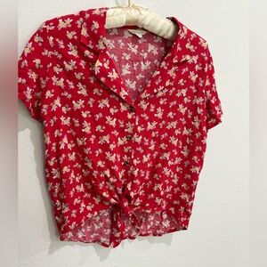 Aeropostale Red Floral Button and Tie-front Blouse, Size XS, EUC